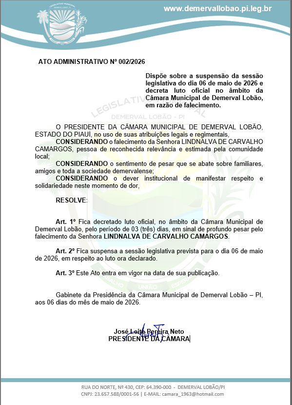 Suspensão da Sessão dia 06 de maio de 2026